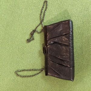 Vintage Gunne Sax Purse Pleated Black Leather Silver Frame Clutch Evening Bag